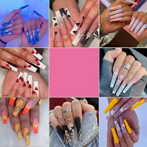 Long Coffin Press On Nails Butterfly Rhinestone Marble French Matte False Nails Acrylic Nail Art