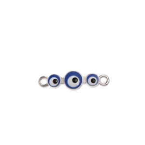 Detailed silver Evil Eye jewelry connector with blue enamel for DIY bracelets and necklaces