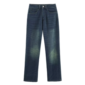 Pantalones vaqueros azul oscuro para mujer con corte recto y efecto lavado vintage
