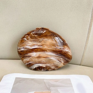 Marble Pattern Acrylic Shell Crossbody Bag Women Luxury Evening Clutch Purse Metal Chain Strap Pebble Texture Fashion Small