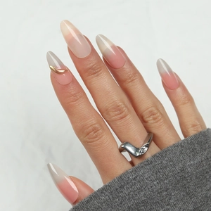 Gilded Press On Nails Almond Shape 3D Metal Line Gradient Pink Gray Handmade Style False Nails For Professional DIY Manicure