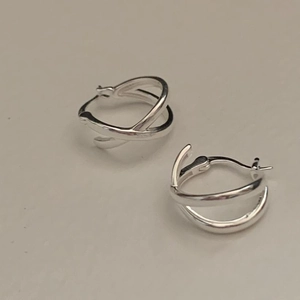 925 Sterling Silver Hoop Earrings Crossed Line X Shape Geometric Minimalist Simple Korean Style Jewelry For Women