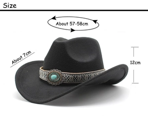 Size chart for ethnic cowboy hat with 58cm circumference and 7cm brim measurements