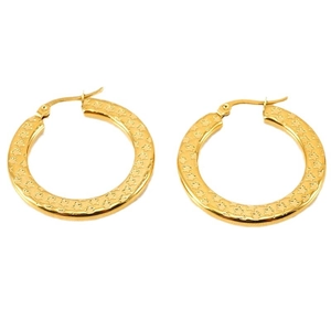 Polished gold hoop earrings for women with engraved star pattern and snap closure