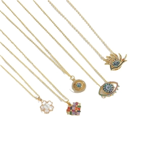Retro Devil's Eye pendant necklaces in gold finish with colorful zircon stones