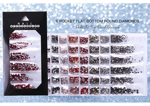 Close-up of assorted size colorful flatback rhinestones for nail art in multi-grid tray