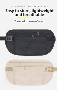 Détail de ceintures de course ultralégères en noir et beige avec double poche zippée