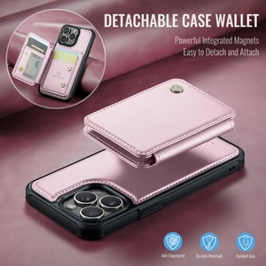 Pink magnetic detachable leather wallet case for Samsung Galaxy with card slots detail