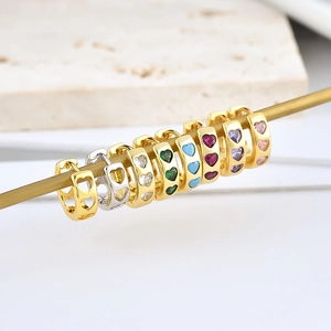 S925 silver 18k gold earrings with colorful heart zircon stones in multiple colors