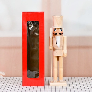 Natural wood 38cm nutcracker soldier with axe in a red window gift box decoration