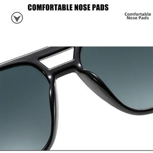 Macro detail of comfortable integrated nose pads on large black oversized sunglasses