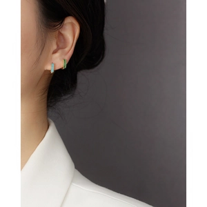 Elegant gold S925 sterling silver ear cuffs featuring rectangle blue and green zircons