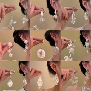 Bohemian Flower Tassel Dangle Earrings With 925 Sterling Silver Earring Post Zircon Artificial Pearl Shell Resort Jewelry For Women