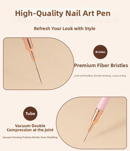 Detail of fine fiber nail liner brush with vacuum double-press rose gold metal ferrule