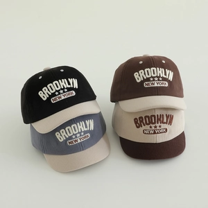 Kids Corduroy Baseball Cap Brooklyn New York Letter Embroidery Patchwork Short Brim Sun Hat For Toddler Boys Girls