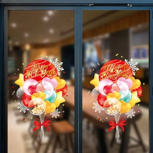 Festive Happy New Year and Merry Christmas colorful balloon window stickers for glass