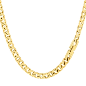 Elegant gold titanium steel Cuban link chain necklace with high-polished flat cut edges