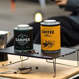 Portable black and yellow tinplate airtight coffee bean storage canisters for camping