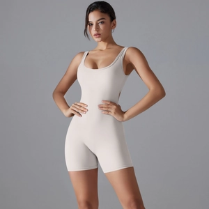 Close-up of seamless one-piece bodysuit featuring premium high-elastic athletic fabric