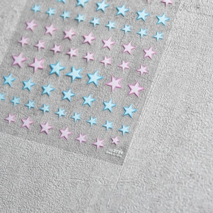 Detail of To 2721 3D embossed nail art stickers with colorful pink and blue stars