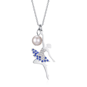 Collier Pendentif Fille Ballerine Acier Inoxydable 304 Strass Künstliche Perle Bijoux Élégants Danseuse De Ballet Pour Femmes