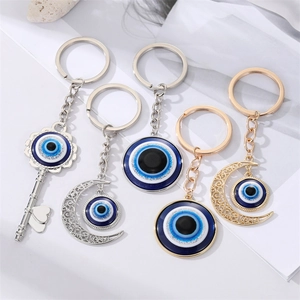 Schlüsselanhänger Mit Bösem Blick Legierung Harz Nazar Amulett Schutz Mond Schlüssel Form Tasche Anhänger