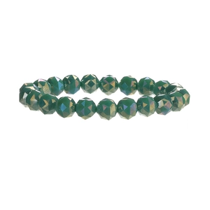Deep green faceted natural crystal bead bracelet with shimmering iridescent finish