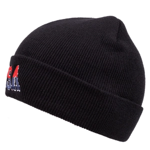 Black knit USA beanie for men with red and blue embroidery for winter outdoor sports