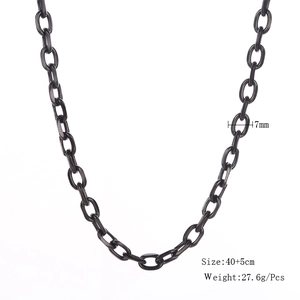 Close-up of 7mm black stainless steel cross chain necklace with dimensions and weight