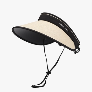 Straw open top sun hat with large brim and adjustable chin strap for outdoor UV protection