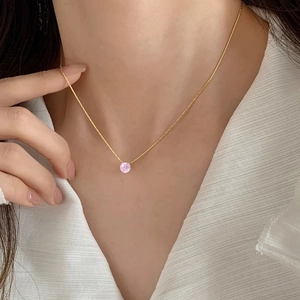 Minimalist Round Zircon Pendant Necklace For Women Alloy Clavicle Chain Elegant Lightweight Daily Jewelry Accessory