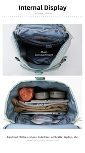 Detail of the mint green backpack internal dry and wet separation storage system