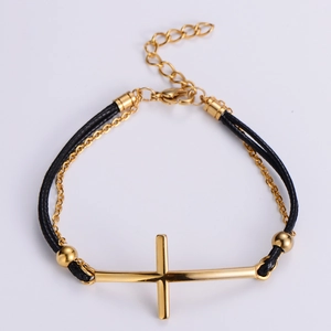Bracelet Croix Horizontale Acier Inoxydable Corde Tressée Chaîne Réglable Bijoux Hip Hop Punk Pour Hommes Femmes