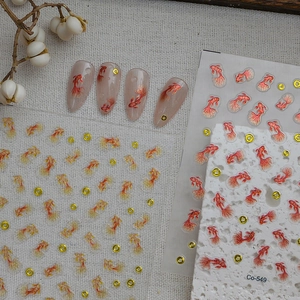 Lucky koi carp nail stickers with 3D embossed gold finish for DIY manicure art