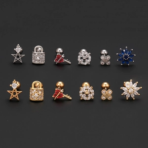 Schickes 12er-Ohrring-Set mit Gold- und Silbersteckern und roten Herz-Zirkonia-Steinen