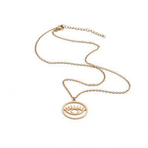Elegant gold stainless steel necklace featuring a minimalist evil eye charm pendant