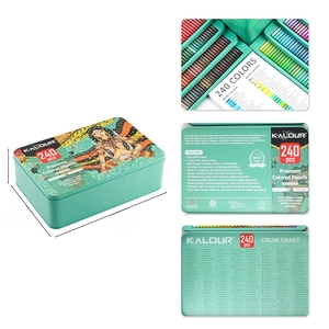 Detailed dimension guide for 240-color professional soft core pencils in metal tin box