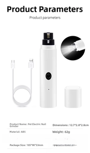 Detailed product specifications for the LED pet nail grinder with USB charging cable