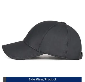 Detail view showing side profile and precise double stitching of men's dark grey ivy cap