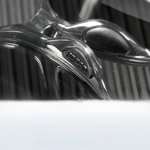 Detailed macro of soft silicone nose pads with KDEAM logo on polarising sunglasses