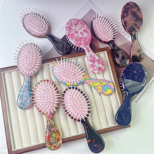 Mini Portable Acetate Air Cushion Hair Comb Massage Hairbrush Marble Pattern Tortoise Shell Travel Size For Women
