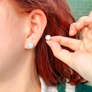 Elegant 8mm crown silver stud earrings with sparkling cubic zirconia halo design