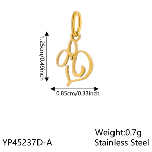 Golden stainless steel letter D heart pendant with precise dimensions 1.25cm x 0.85cm