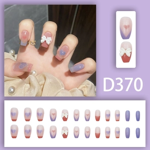 Französische Kunstnägel zum Aufkleben mit lila Herzen und 3D-Schleifen, 24er Set D370