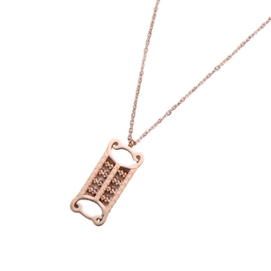 Rose gold square abacus pendant necklace in titanium steel on a white background
