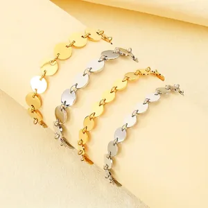 Stainless Steel Round Disk Chain Bracelet For Women Minimalist Geometric Mirror Polished Adjustable Jewelry