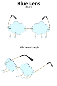 Lunettes de soleil nuage sans monture avec verres bleus et pampilles gouttes de pluie