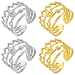 Vintage Stainless Steel Multi Layer Open Ring Punk Skull Crown Adjustable Finger Ring Non Fading Jewelry For Men Women
