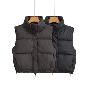 Women Puffer Vest Stand Collar Quilted Sleeveless Jacket Padded Cropped Zip Up Casual Streetwear Outerwear