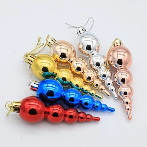 Set of spiral teardrop Christmas ornaments in red blue gold silver and rose gold
